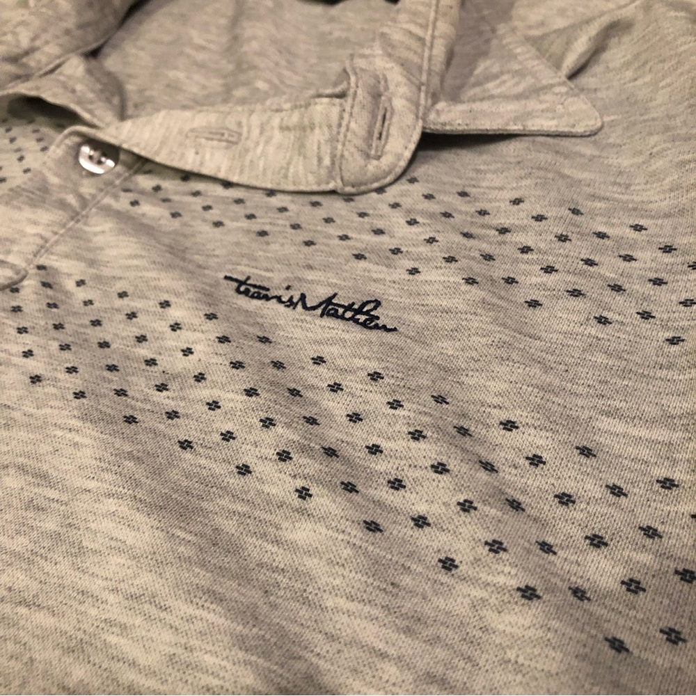 Travis Mathew Bankroll Polo Shirt Gray Navy Stripes Size small